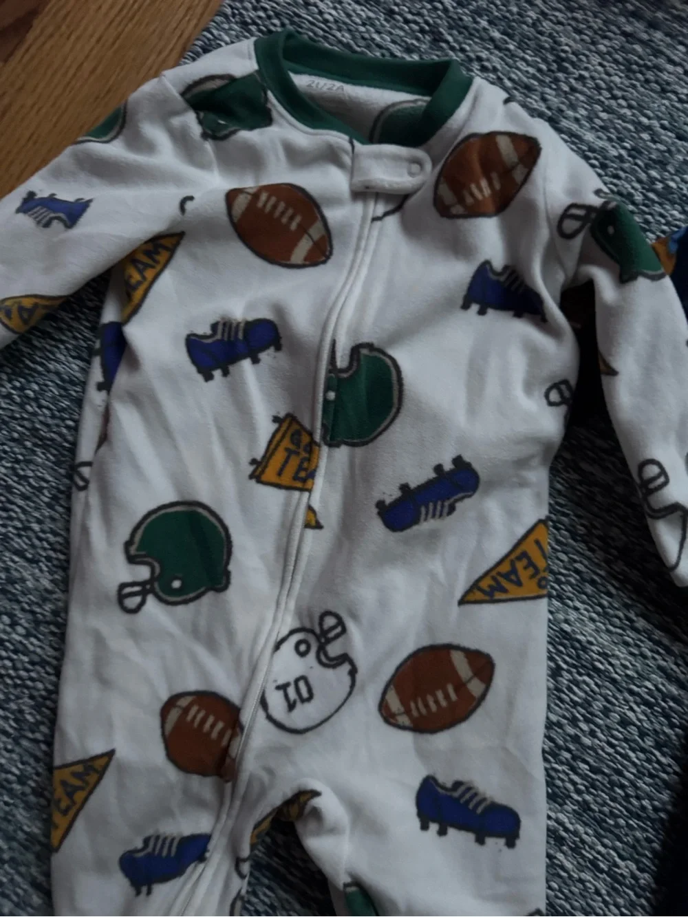 Carter's Football & Snack Print Footed One-Pieces - White & Navy bundle
